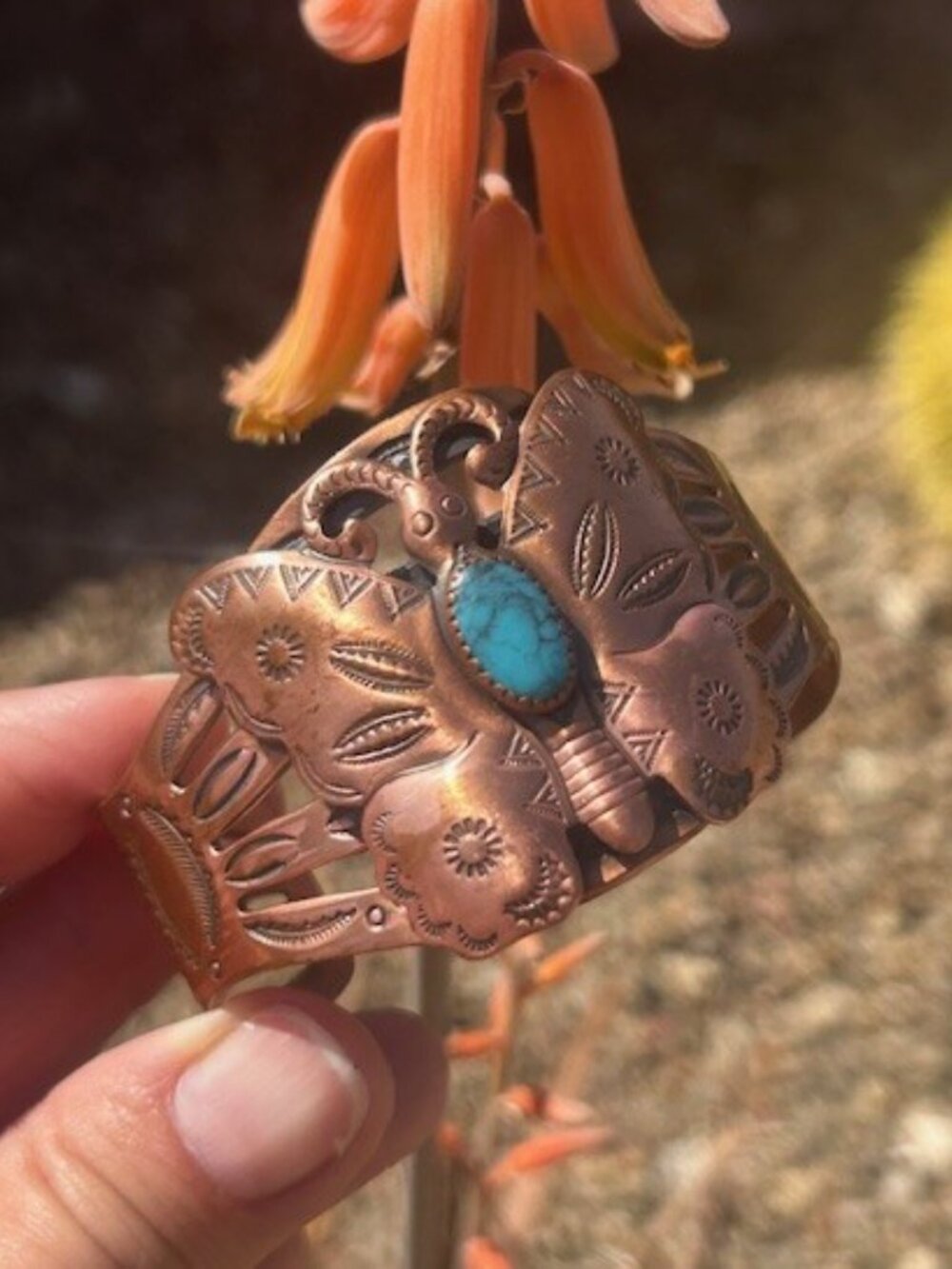 BELL TRADING POST Solid Copper Butterfly Turquoise Cuff BRACELET